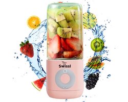 Blender To Go Draadloos Swissl - Draadloze Smoothie Maker - 500ml - Draagbare Mini Blender - Portable Juicer - Roze