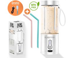 BlendStorm® Draagbare Blender - Draadloze Blender - Draadloos - Blenders - Blender To Go - 6 Mesjes - Mini Blender - Smoothie Maker - Juicer - Keukenmachine - USB Oplaadbaar - 500 ml - Wit
