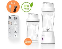 BlendStorm® Draagbare Blender Premium - Draadloze Blender - Draadloos - Blenders - Blender To Go - 6 Mesjes - Mini Blender - Smoothie Maker - Juicer - Keukenmachine - USB Oplaadbaar - 700 ml - Wit