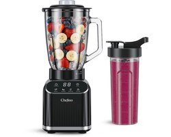 Chefino Blender 1400W – Krachtige Smoothie Blender met Glazen Kan 1,5L – Inclusief 700 ml To-Go Beker – 6-Blads & 4-Blads Mes – IJscrusher – Zelfreinigend – Keukenblender voor Smoothies & Shakes