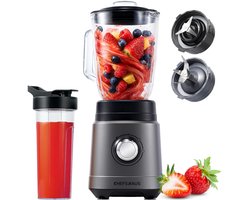 CHEFSHAUS Kitchen Blender - 1,5L Glas & 700ml To-Go beker - Grijs/Zwart - 1200W Smoothie maker - BPA-vrij
