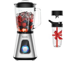 Collox Blender - 2 in 1 mixer - 1300 W - 600ml BPA plastic reisbeker en 1,5 liter glazen pot - 3 snelheidsstanden - Geschikt voor o.a fruit, groenten en ijs - 40x20 cm - Grijs