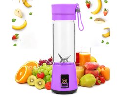 Draagbare blender -Blender -Smoothie Maker - Mixer -Mini Blender -USB oplaadbare blender - Draagbare Blender - Oplaadbare mini Blender -4 messen werken - Blender smoothie - Afneembare compacte blender - Smoothieblender - 380 ml - Paars