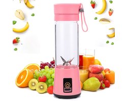 Draagbare blender -Blender -Smoothie Maker - Mixer -Mini Blender -USB oplaadbare blender - Draagbare Blender - Oplaadbare mini Blender -4 messen werken - Blender smoothie - Afneembare compacte blender - Smoothieblender - 380 ml - Roze