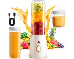 Draagbare sapcentrifuge - Draagbare mixer - Draadloze Persoonlijke Blender - 21000rpm - Wit - Dubbele beker voor sap en babyvoeding - 450ml & 180ml - Zelfreiniging met één knop