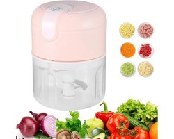 Elektrische mini knoflookhakker, keukenmachine, draagbare draadloze knoflookpers, vleesmolen, met USB-oplaadfunctie, geschikt voor groenten, paprika's, fruit, gember, babyvoeding en kruiden, 250 ml (roze).