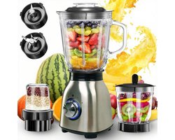 ibettertec - Staande mixer – 2 snelheden, RVS, 1,5L glazen kan, inklapbare beker, elektrische blender - Smoothiemaker voor puree, ijs, shakes en VitaBoost - zilveren