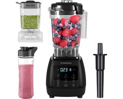 KitchenBrothers 2-in-1 Power Blender - 1600W - BPA Vrij - 2L - Complete Set met Hakmolen en To-go Beker - Smoothie Maker - IJscrusher - Zwart