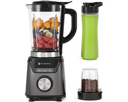 KitchenBrothers Blender Met Drinkfles - 1200W - BPA-Vrij - 1.5L - Smoothie Maker - IJscrusher - Grijs