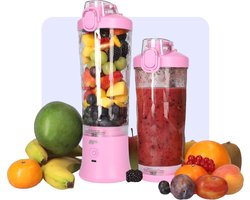 Krachtige Draadloze Blender To Go - Smoothie Maker voor Onderweg - Draagbare Blender met Drinkdop - Mixer voor smoothies - Draadloos opladen mogelijk! - Handmixer voor gezonde drankjes - 600ml - Roze