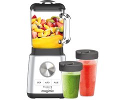 Magimix Blender Power 3 - Smoothie Maker - 1,2 Liter - Ice Crusher - Mat Chroom - + To go cups