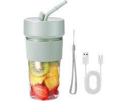 Mini Blender - 350 ml draagbare persoonlijke reisblender - 8,8 x 8,8 x 17,4 cm - Voor smoothies, milkshakes - Persoonlijke blender met rietje - Met 6 messen - Voor thuis, keuken, reizen, sport - Groen