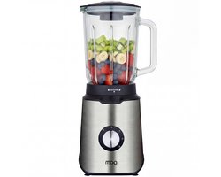 MOA Blender - BPA-Vrij - Smoothie Maker met 1,5L Glazen Kan - Voor Ijs, Bevroren Fruit, Noten - Mini - 1000W - RVS - Zilver