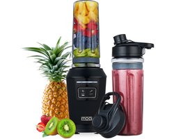 MOA Blender - BPA-Vrij - Smoothie Maker met 2 Tritan Bekers van 600ml - Mini Blender To Go - 800W - RVS - Zwart