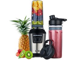 MOA Blender To Go - BPA Vrij - Smoothie Maker met 2 Tritan Bekers van 600ml - Mini Blender - 800W - RVS - Zilver