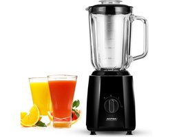 MPM Blender met Glazen Kan 1,5 Liter en RVS Messen - 2 Snelheden + Puls-functie - Ijsmaler - 750W - Zwart