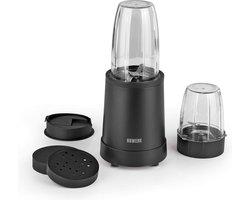 N8WERK Nutrition Mixer in de Midnight Edition | blender voor smoothies en cocktails, ice crush functie, roestvrijstalen messen, 700 ml en 350 ml mengcontainer met to-go deksel, 800 watt, zwart