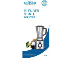 Nexser 1.5L Blender – 600W Smoothie Maker met 6 Blades – Elektrische Keuken Blender voor Shakes, Sap, Milkshakes en IJsklontjes – 5 Snelheden