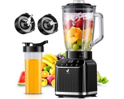 NovaWare Blender - 1.5L - Inclusief beker to go 600ml - 1300W Smoothie Maker - Mini Blender – Met Display - Glas - Zwart