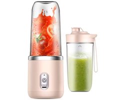 Oplaadbare On-the Go Blender met 2Cups - Krachtige Multifunctionele Blender - Perfect voor Smoothies, Shakes, Fruit en Groentesappen - Inhoud 2Cups: 400ml - Kleur: Roze