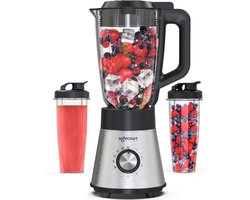 Safecourt Kitchen Power Blender - 1,5L Glas & 2x 600ml To-Go beker - 1300W Smoothie maker - Krachtig, stil en eenvoudige reiniging - RVS