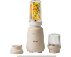Safecourt Kitchen PureBlend - 1000W Smoothie maker - BPA vrij - inclusief to-go drinkdeksel + rietje- Premium Tritan blendbekers - Beige