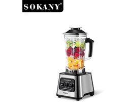 Sokany - Multifunctionele Blender 6000W – 2.5 Liter Mixer voor Bevroren Fruit, IJs, Smoothies, Soepen en Sauzen – Krachtige Blender met BPA-vrij Materiaal en Duurzaam Ontwerp – 220V – Smoothie Maker voor Huishoudelijk en Professioneel Gebruik