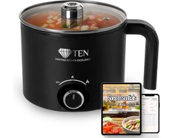 TEN® - Mini Soepmaker/Hotpot 1.8L Elektrisch – Soupmaker 200W/600W + 100 SOEPGERECHTEN Digitaal Recepten boek - Zwart