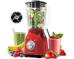 TurboTronic BG6 Blender - Met glazen kan - Smoothie blender - Smoothie maker - RVS Rood - BPA Vrij