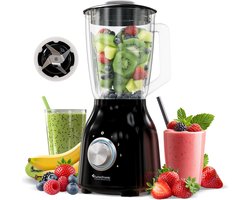 TurboTronic BG6 Blender - Met glazen kan - Smoothie blender - Smoothie maker - RVS Zwart