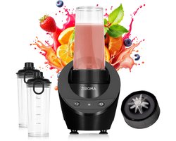 Zeegma Vitamine Base - Blender - Multifunctionele Blender voor Smoothies, Shakes, Soepen, Sauzen en Meer - Smoothie maker - Compact, Elegante Design met 2 Flessen (630 ml) en Deksels - Intuïtieve Bedieningsknoppen