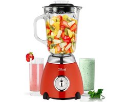 Zilan ZLN7057 Retro Blender – 1,5L Glazen Kan – 500W – 2 Snelheden + Pulse – RVS Mes – Rood