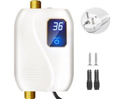 220V Doorstroomboiler Elektrische Waterverwarmer On Demand Warmwater 3000W voor Keuken en Badkamer onder de Wasbak Compacte Mini Boiler met Digitaal Display 12 x 20 cm - wit