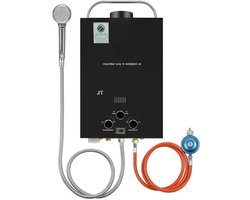 Allecto - Instant Propaan Boiler - Tankless Boiler - 14kW - Douche Kit - Camping - Thuis - 7L/min - LPG Boiler met LED Display en Timer - Geschikt voor Badkamer en Keuken - Zwart Metaal Design