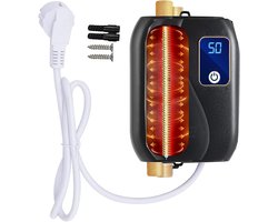 Doorstroomboiler - 230 V - Elektrische doorstroomboiler - Elektrische boiler - Warm water - douche - tankloos - 3500 W - badkamer, keuken - 25-50 °C - 20 x 12 cm - zwart