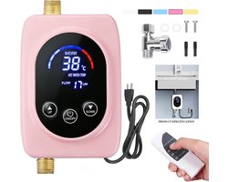 Doorstroomverwarmer Elektrisch - 3800W 220V - Met Touchscreen en Afstandsbediening - 55°C Max - Onderbouw Ontwerp - Voor Keuken en Camper - EU Stekker - Roze