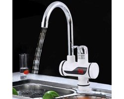 Elektrische Kraan 220V met Zijmontage - Directe Waterverwarmer, LCD-scherm, Wit, Geschikt voor Keuken en Tuin