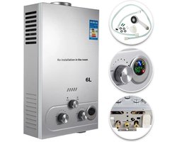 Vevor - Draagbare doorstroomwaterverwarmer - LPG Propaan Gasverwarmer - Tankloos - Wandmontage - 6L 12KW - Zilver