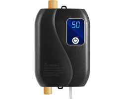 Warmwater - Doorstroomboiler - Waterverwarmer - Energiezuinige Boiler - Kleine Boiler - Elektrische Mini-Boiler - voor Familiekeukens, Badkamer - 12 x 20 cm - Zwart