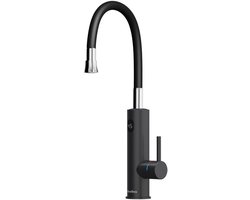 Waterkraan met Universele Snuit - Directe Warme Waterkraan 220V, Elektrische Verwarmende Kraan RVS Zwart, Geschikt voor Keuken [Energieklasse A]