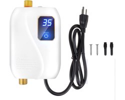 Waterverwarmer - Warmwater - Doorstroomboiler - Energiezuinige Boilers - Kleine Boilers - Elektrische Mini-Boiler - voor Familiekeukens, Badkamer - 12 x 20 cm - Wit