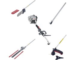 Benzine Multitool Set: Grastrimmer, Heggenschaar, en Kettingzaag Opzetstukken