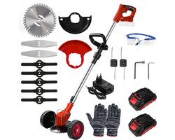 Accu Grastrimmer - Lengte Verstelbaar Bosmaaier - 30W Rood Handgrasmaaier - Bosmaaier electrisch - Tuingereedschap - met 2 Accu's - Grasmaaier - Draagbare Elektrisch Grasmaaiers