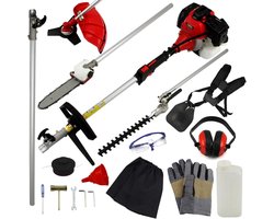 Draadloze Benzine Tuin Multitool 5-in-1 met Lange Steel: Heggenschaar, Kettingzaag, Strimmer