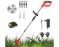 Draadloze Elektrische Bosmaaier 21V - Grastrimmer met 1 Accu & Oplader, Inclusief 3 Snijmessen voor Gazons en Landbouwgrond
