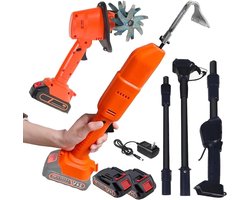 Elektrische Tuin Tiller - Kleine Cultivator Grondbewerker - Bodem Losmaken Onkruid Verwijderen - Draadloze Lithium-Ion Werking - 10cm Werkbreedte - Rood