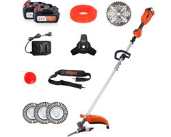 Kibani Accu Bosmaaier - 3x onkruidborstel 15CM - Incl. 2x 21V Accu en Oplader - Elektrische Bosmaaier - met Maaidraad, Zaagblad en Draadkop - Grastrimmer - Kantenmaaier
