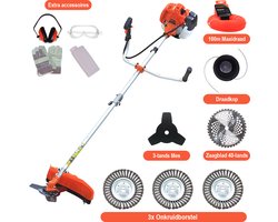 Kibani Kantenmaaier 4-in-1 – Bosmaaier Benzine - 52 cc / 1.9 pk 2-takt Motor – Incl. 3 Onkruidborstels, Maaidraad, Zaagblad 40-tands en Veiligheidsset