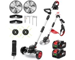 ONEVAN Elektrische Bosmaaier - 23 cm Accu Grastrimmer - Borstelloze Kantenmaaier - Met 2 Accu's - Telescopische steel - Voor Tuin En Erf