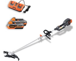 Snoerloze bosmaaier FUXTEC FX-E2MS 2 accu's 20V 2Ah dubbele lader 2,4A inbegrepen Draad en mes Breedte 25,5 35cm